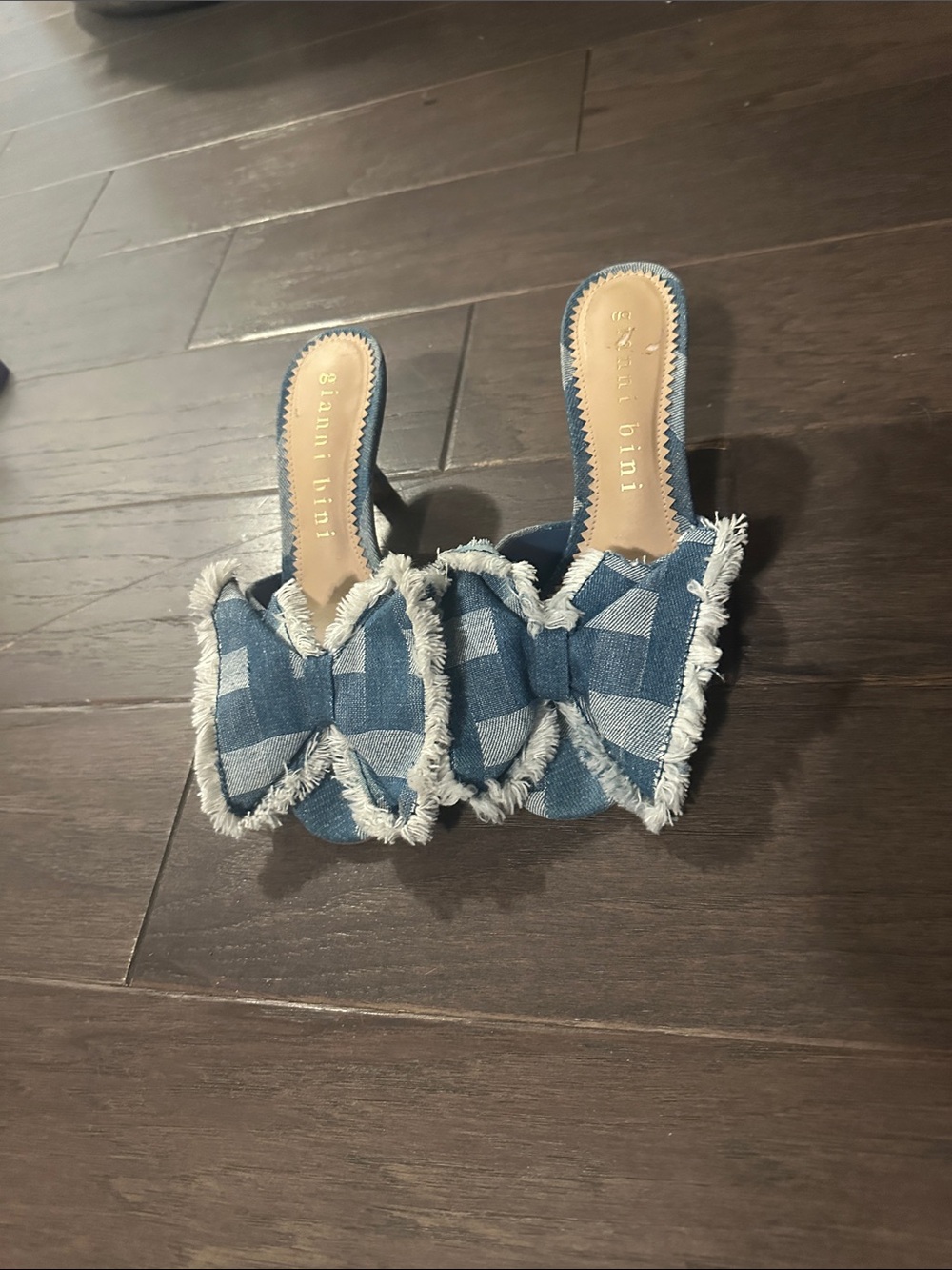 Gianni Bini Blue Gingham Bow Slide Mules